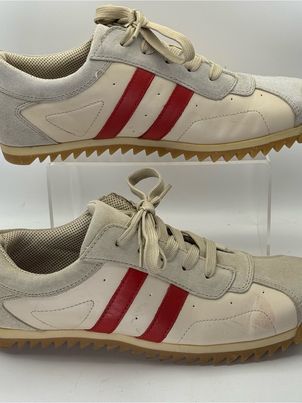 Steve Madden Bone Beige Cream Sneakers with Red Stripes